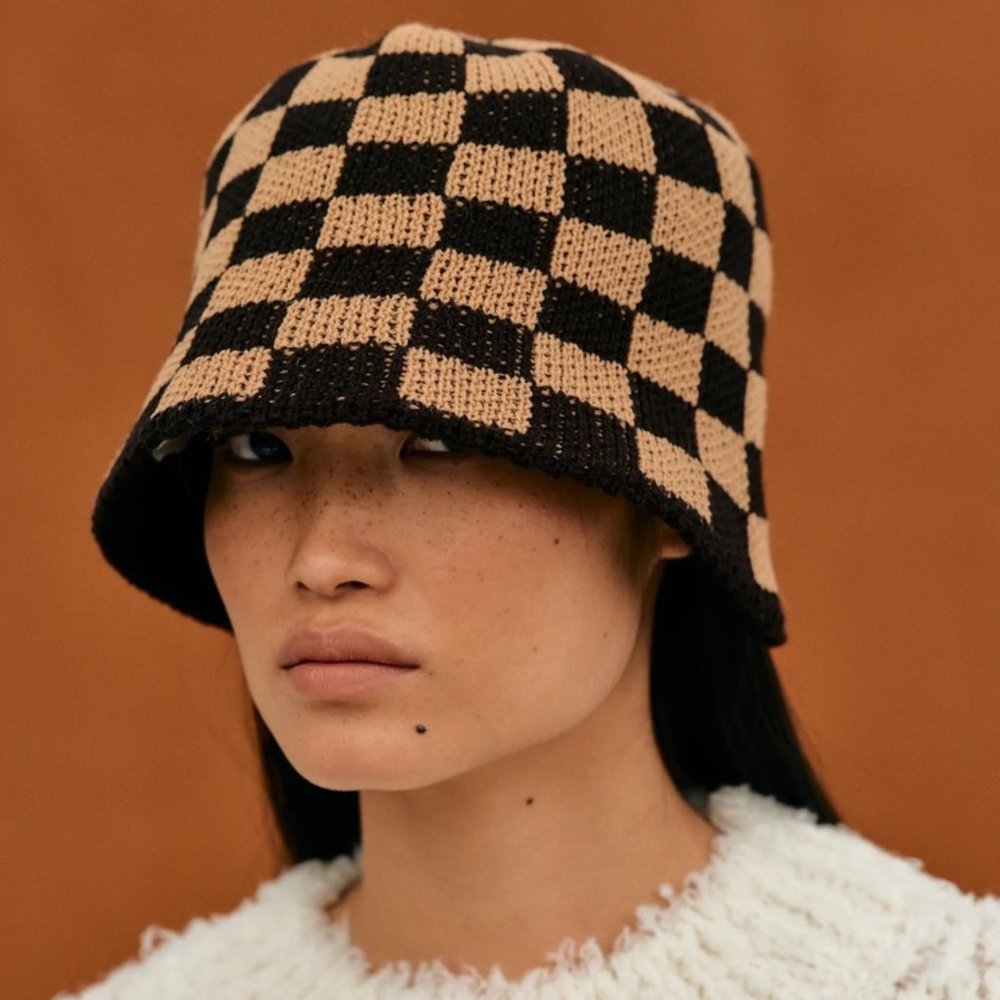 Source Unknown Checkerboard Knit Bucket Hat